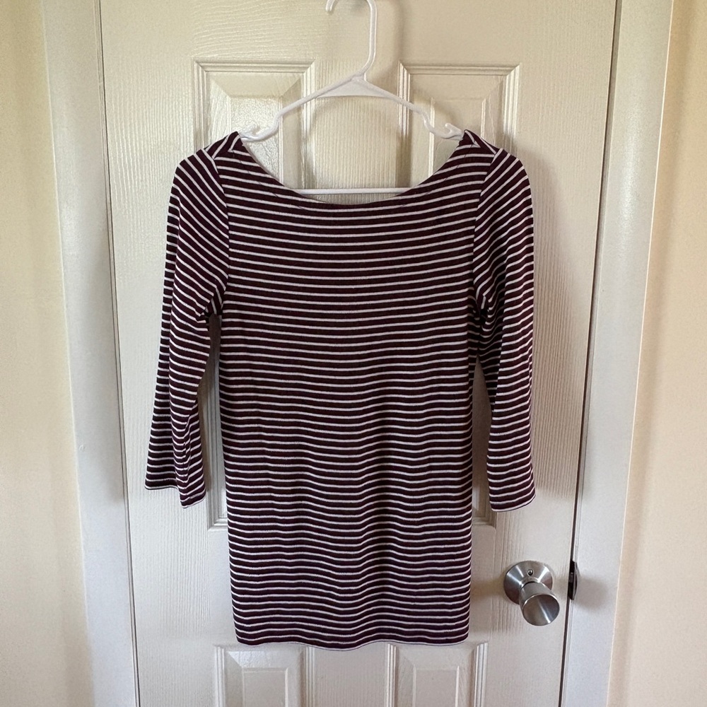 GAP - Striped Boatneck Women’s Top in Burgundy and White